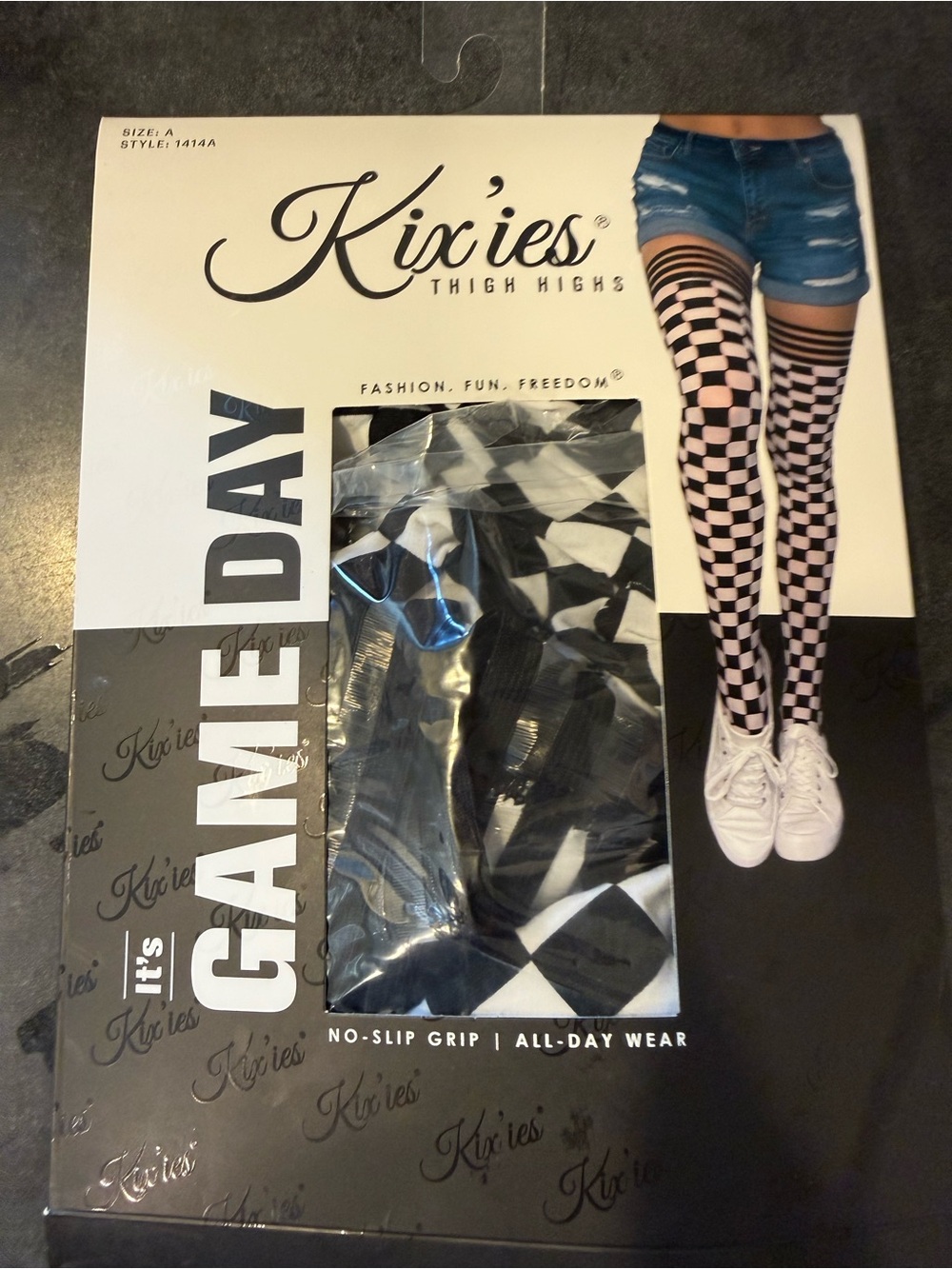 Game Day Black & White Checkerboard Thigh Highs